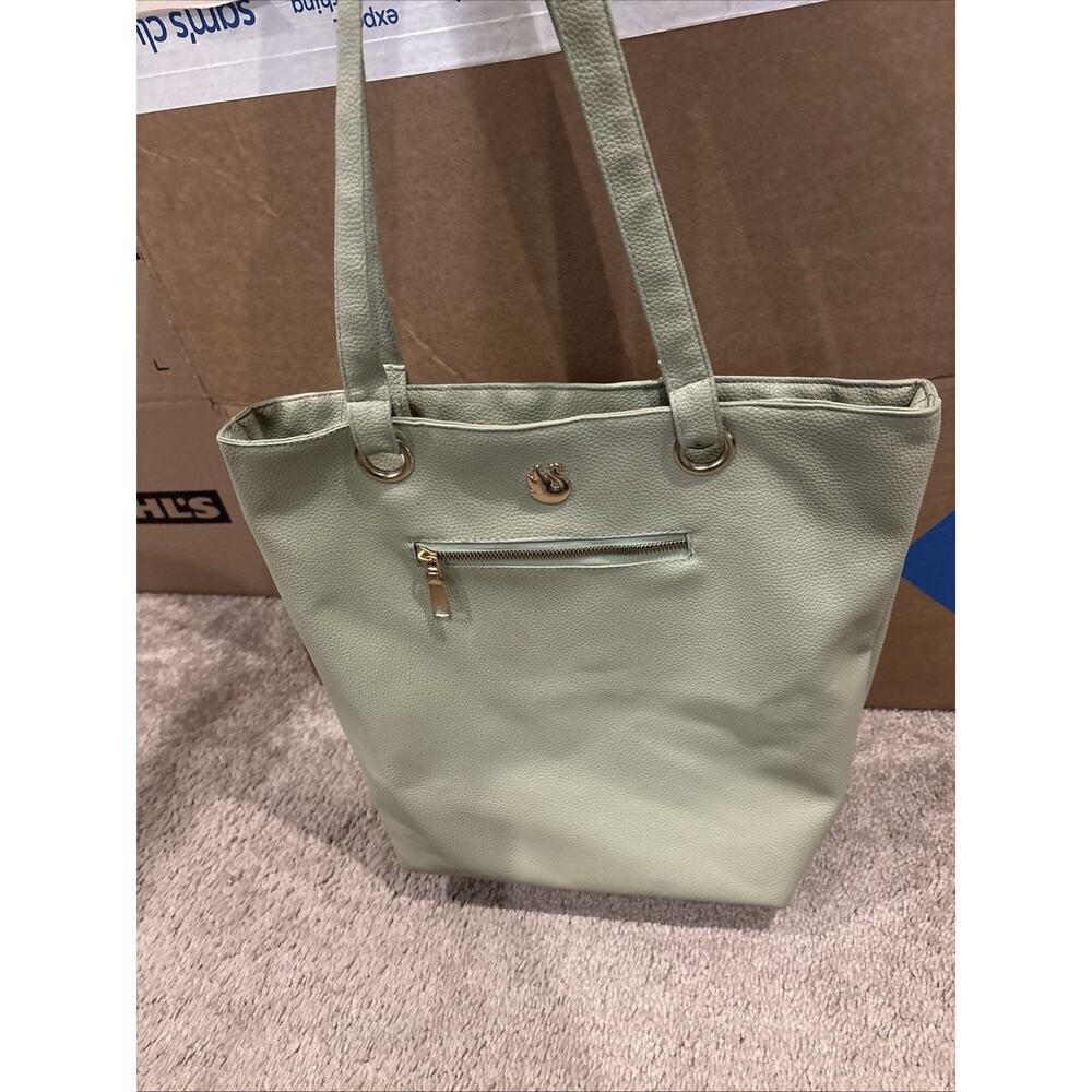 Gloria Vanderbilt Sage Green Faux‎ Leather Women’s Tote Bag Gold Swan Shoulder